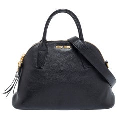 Miu Miu Black Madras Leather Dome Satchel