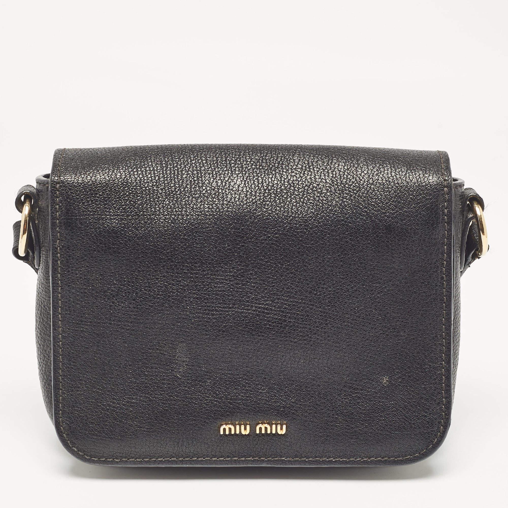 Women's Miu Miu Black Madras Leather Flap Shoulder Bag