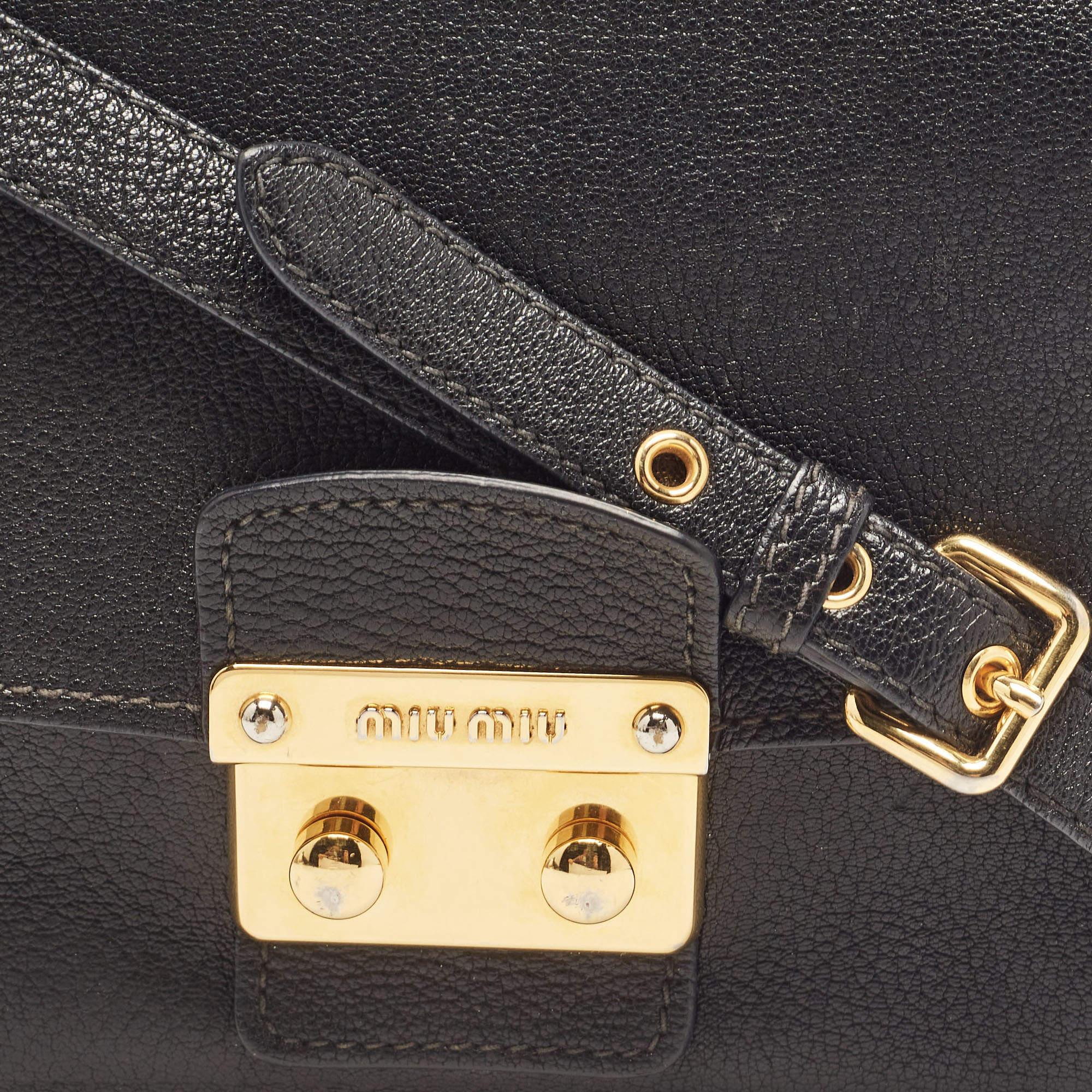 Miu Miu Black Madras Leather Flap Shoulder Bag 2