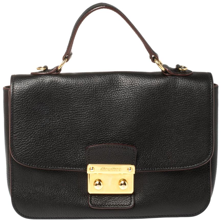 Miu Miu Schwarz Madras Leder Push Lock Klappe Top Handle Tasche