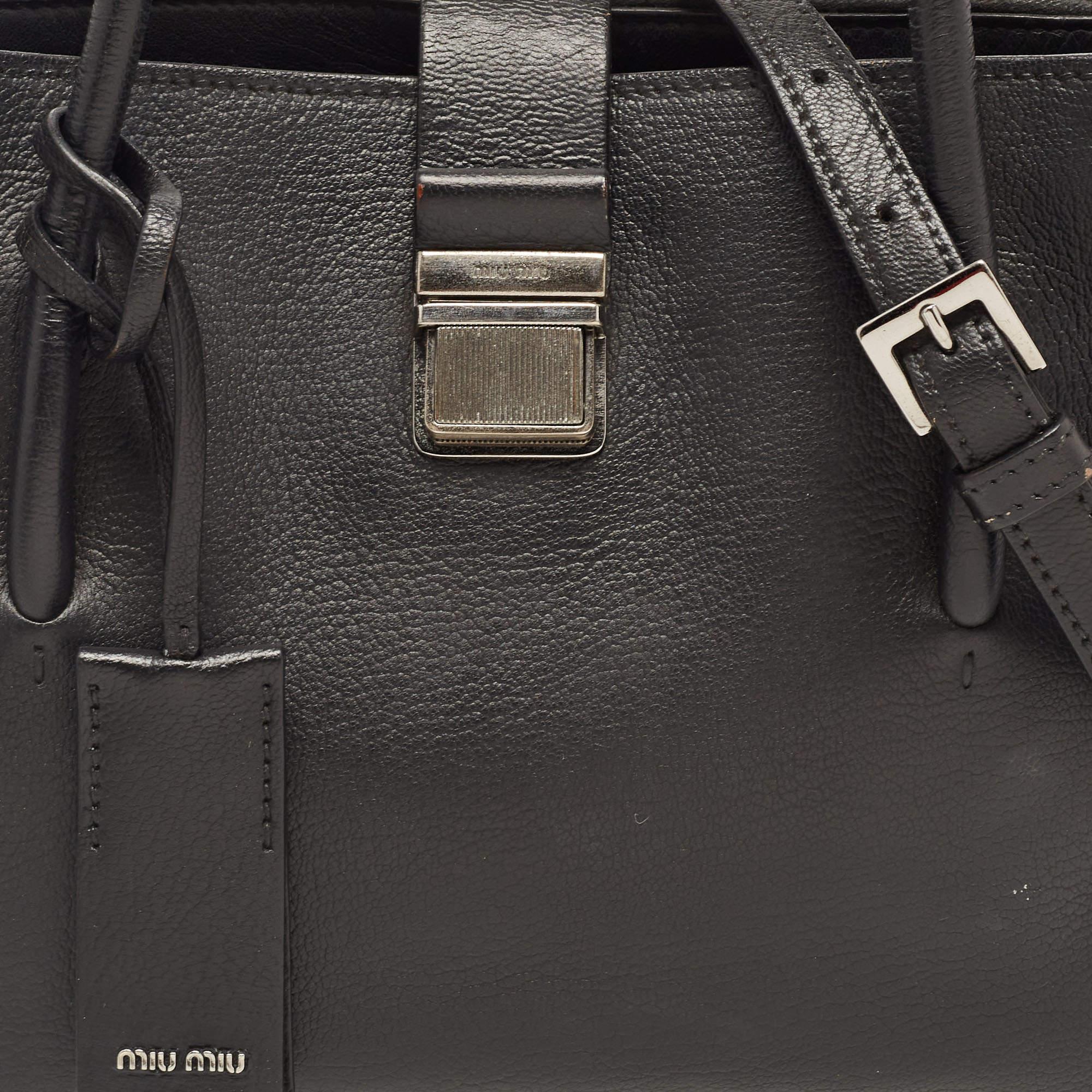 Miu Miu Black Madras Leather Pushlock Tote 16