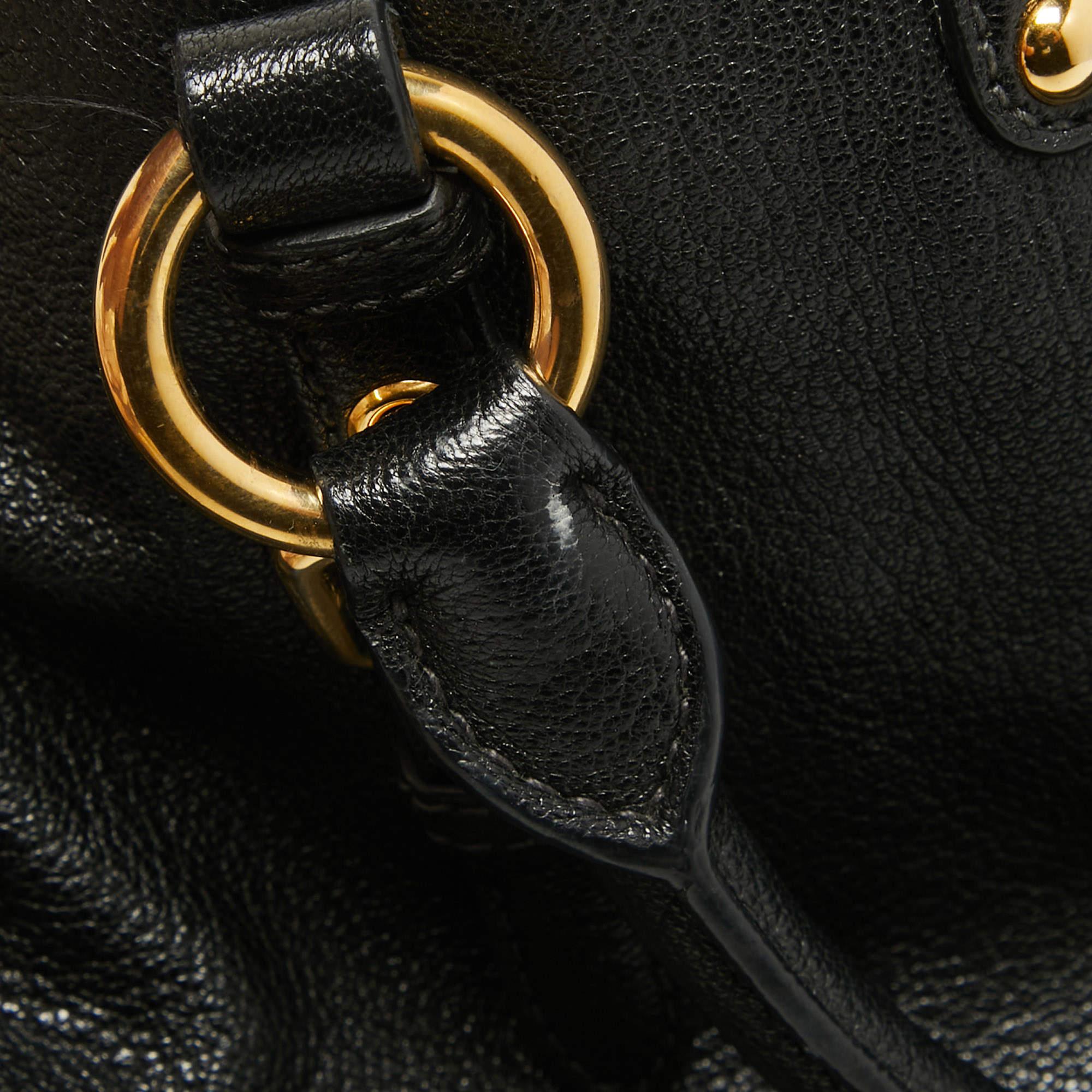 Women's Miu Miu Black Madras Leather Pushlock Tote For Sale