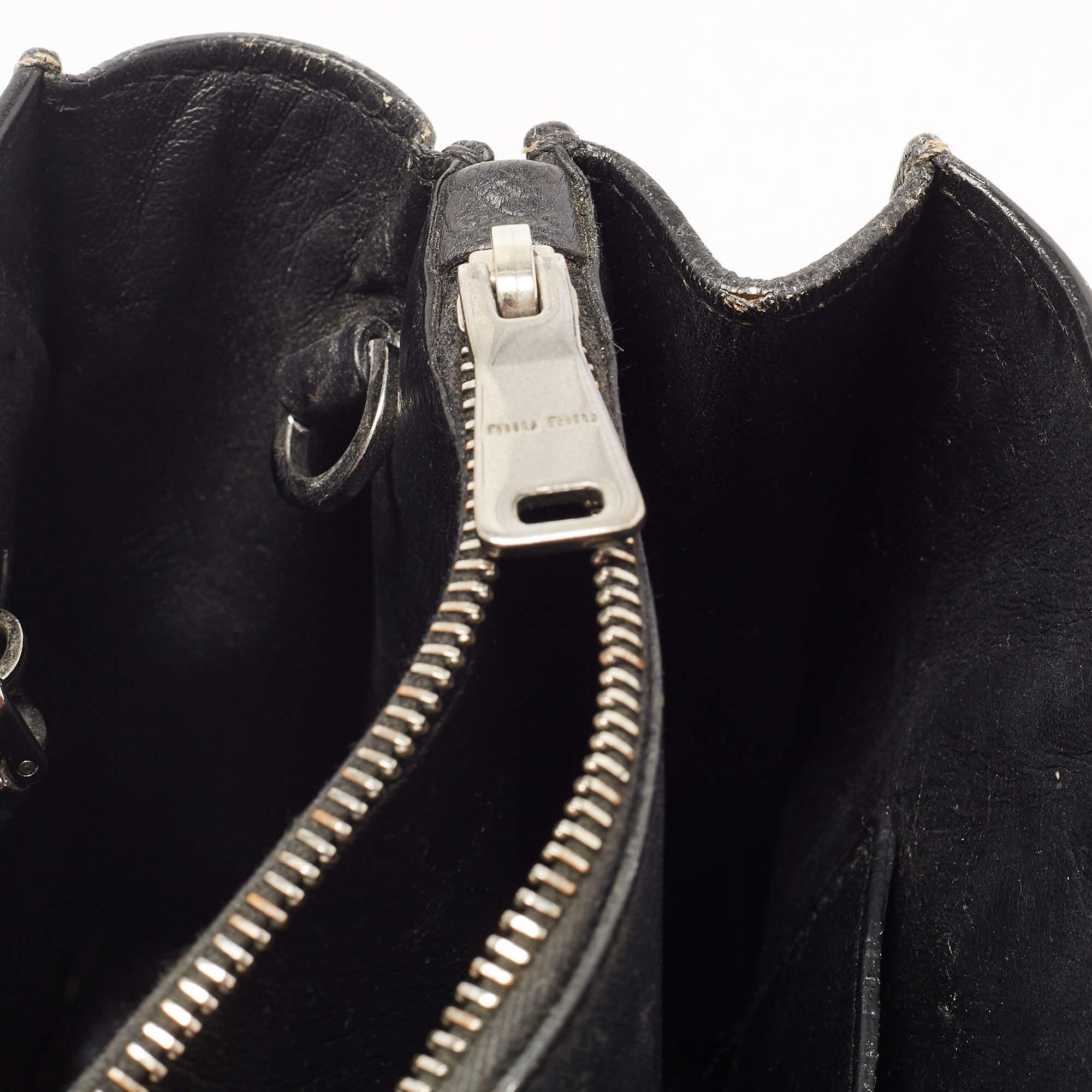 Miu Miu Black Madras Leather Pushlock Tote 2