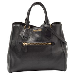 Miu Miu Black Madras Leather Zip Tote