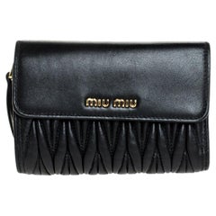 Miu Miu Black Matelasse Flap Compact Wallet