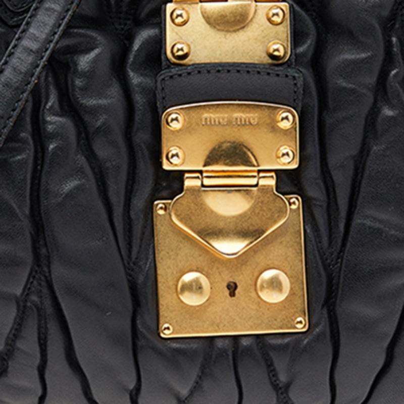 Miu Miu Black Matelassé Leather Bauletto Aperto Shoulder Bag 6