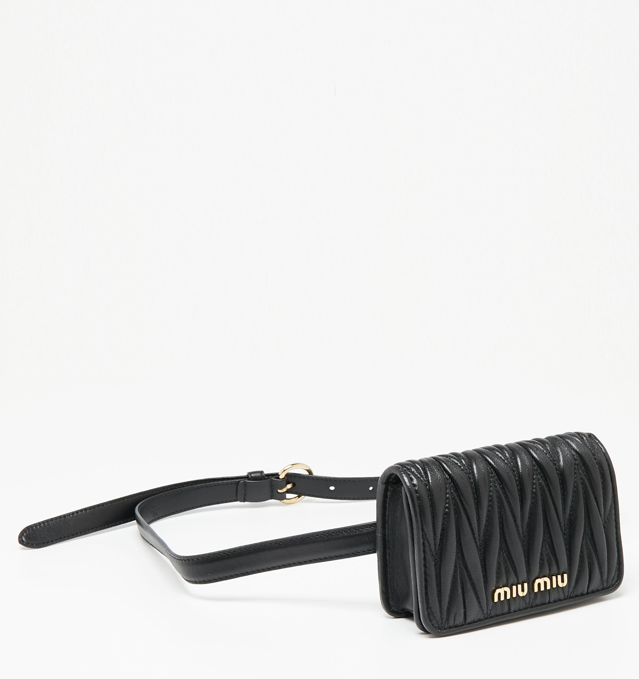 Women's Miu Miu Black Matelasse Leather Belt Bag