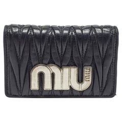 Miu Miu Black Matelasse Leather Business Card Holder