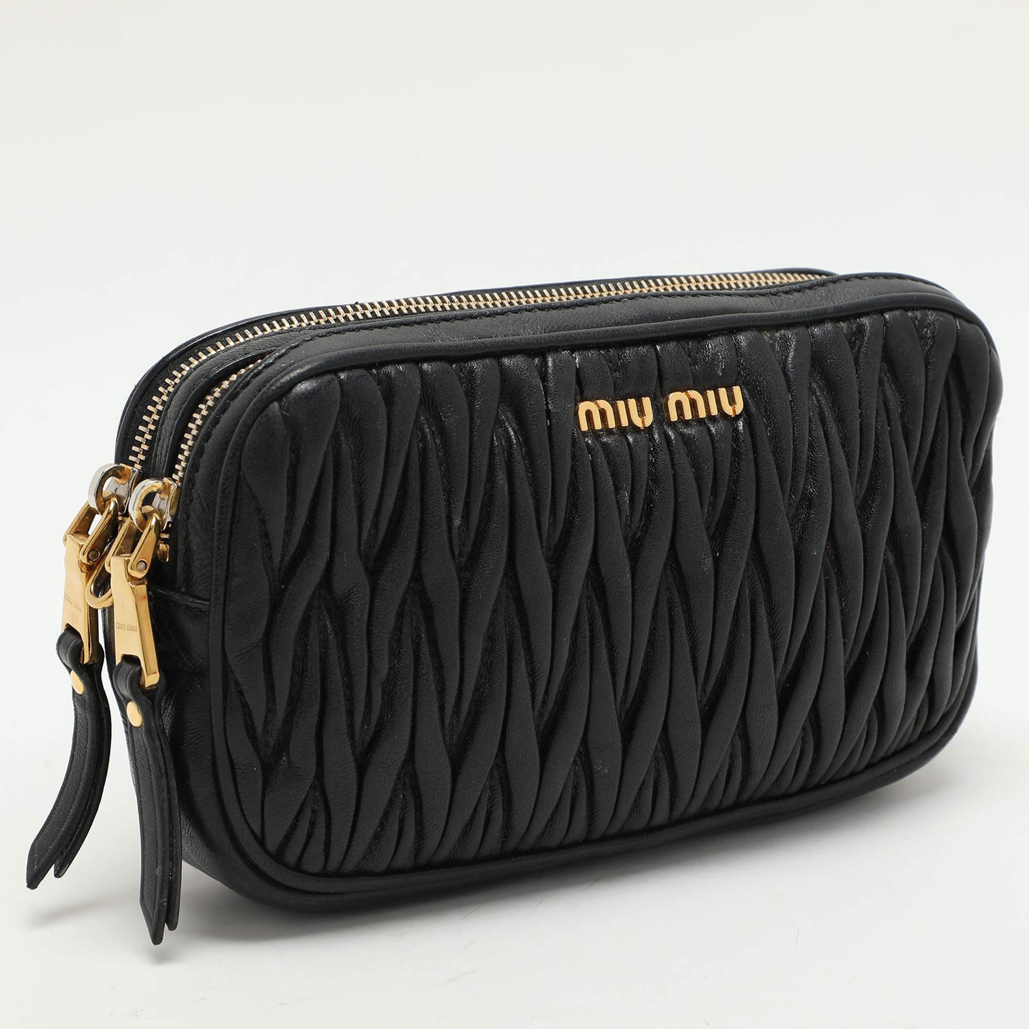 Miu Miu Black Matelasse Leather Camera Crossbody Bag In Fair Condition In Dubai, Al Qouz 2
