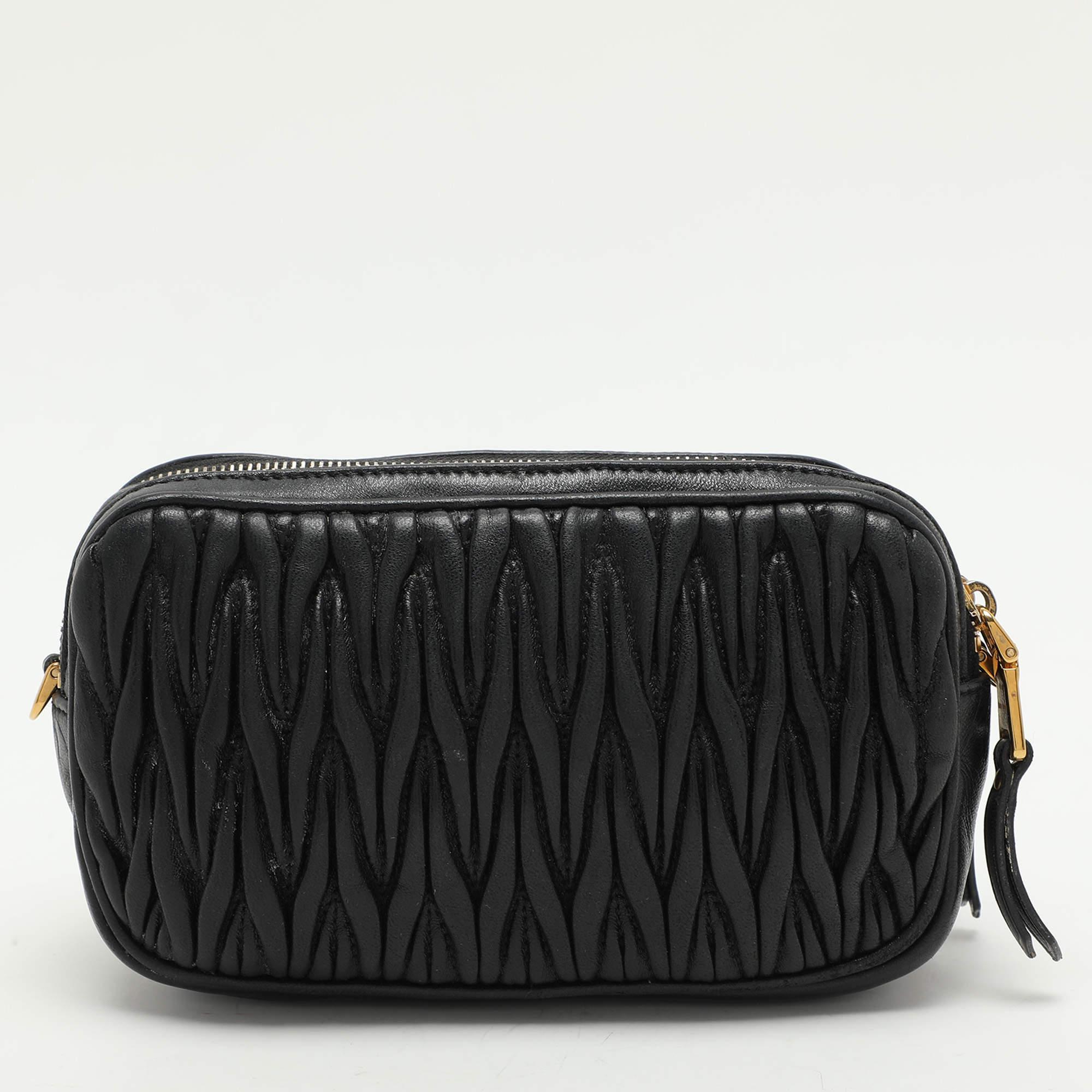 Women's Miu Miu Black Matelasse Leather Camera Crossbody Bag