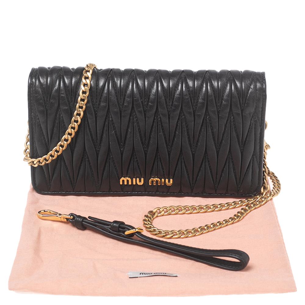 Miu Miu Black Matelassé Leather Chain Clutch 4