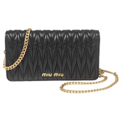 Miu Miu Black Matelassé Leather Chain Clutch