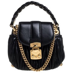 Miu Miu Black Matelasse Leather Coffer Charm Chain Bag