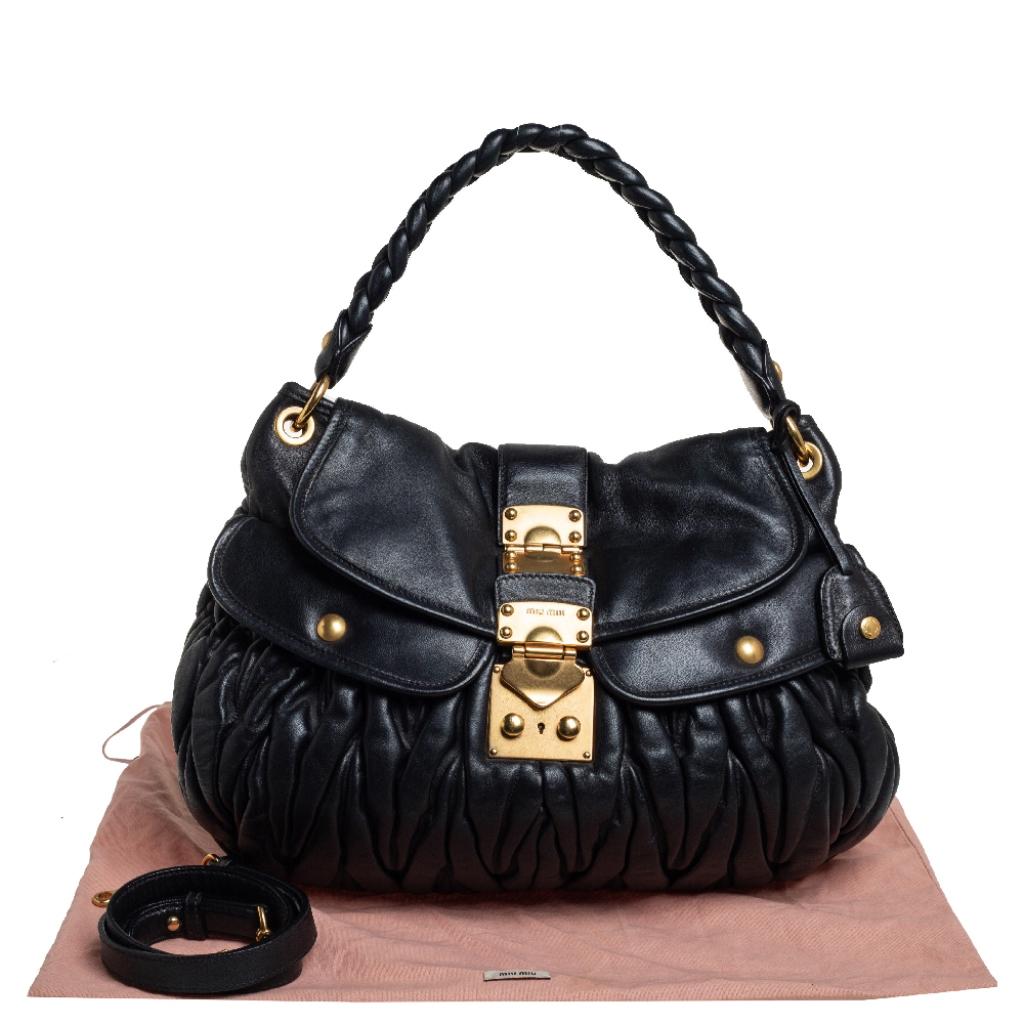 Miu Miu Black Matelassé Leather Coffer Hobo 7