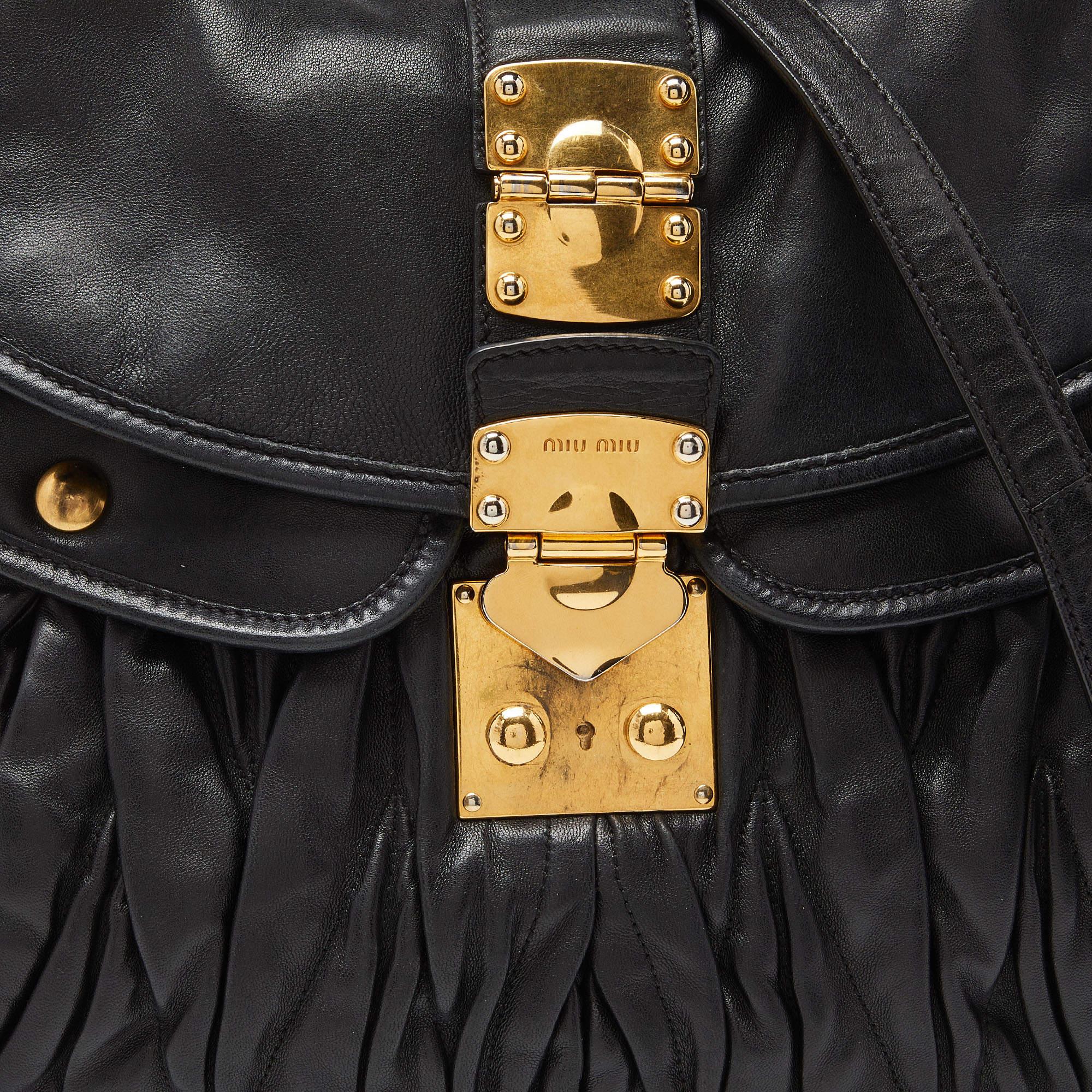 Miu Miu Black Matelassé Leather Coffer Hobo For Sale 7