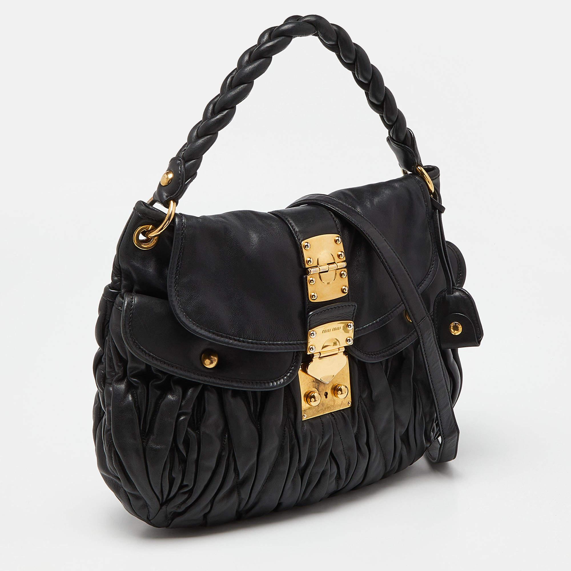 Miu Miu Black Matelassé Leather Coffer Hobo In Good Condition In Dubai, Al Qouz 2