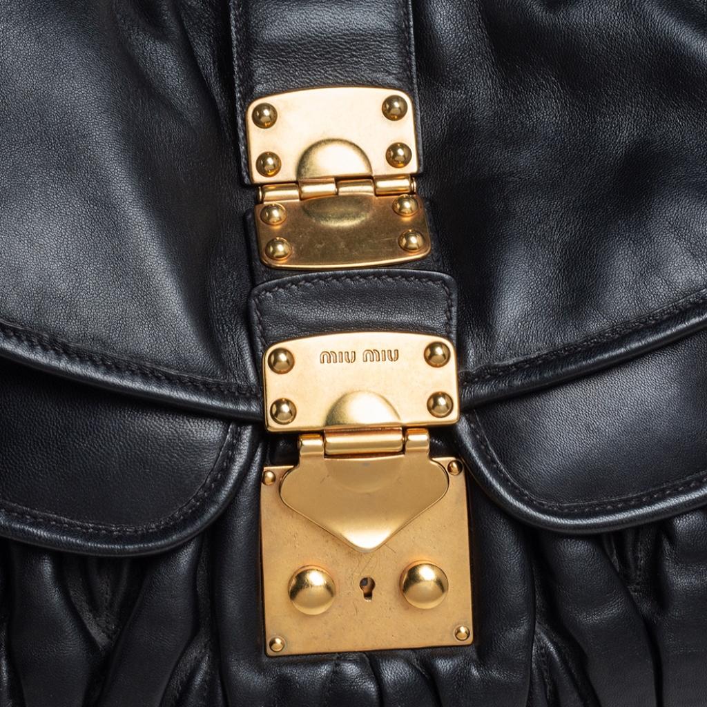Miu Miu Black Matelassé Leather Coffer Hobo 3