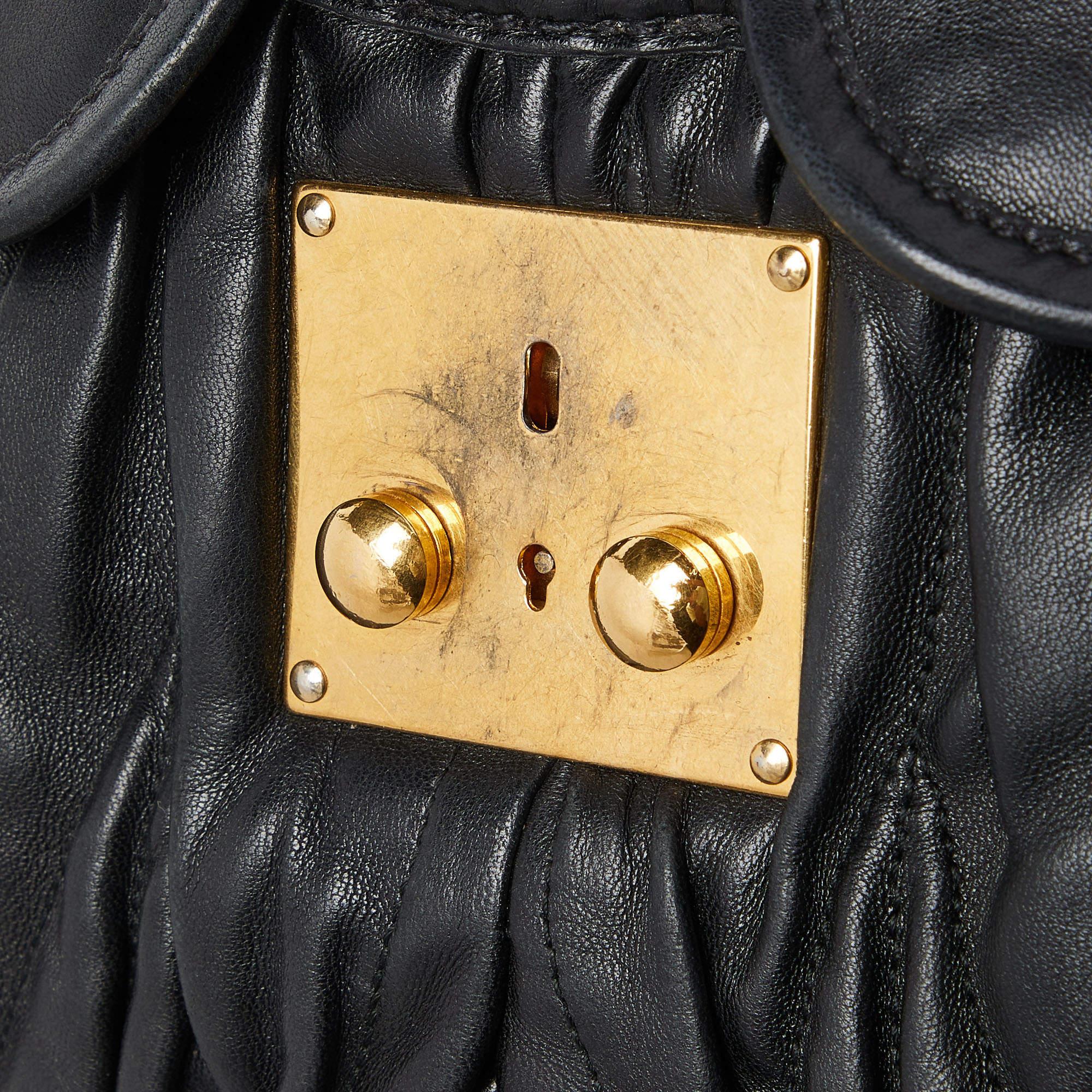 Miu Miu Black Matelassé Leather Coffer Hobo For Sale 4