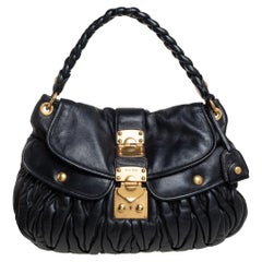 Miu Miu Black Matelassé Leather Coffer Hobo