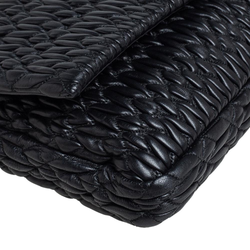 Miu Miu Black Matelassé Leather Crystal Embellished Shoulder Bag 1