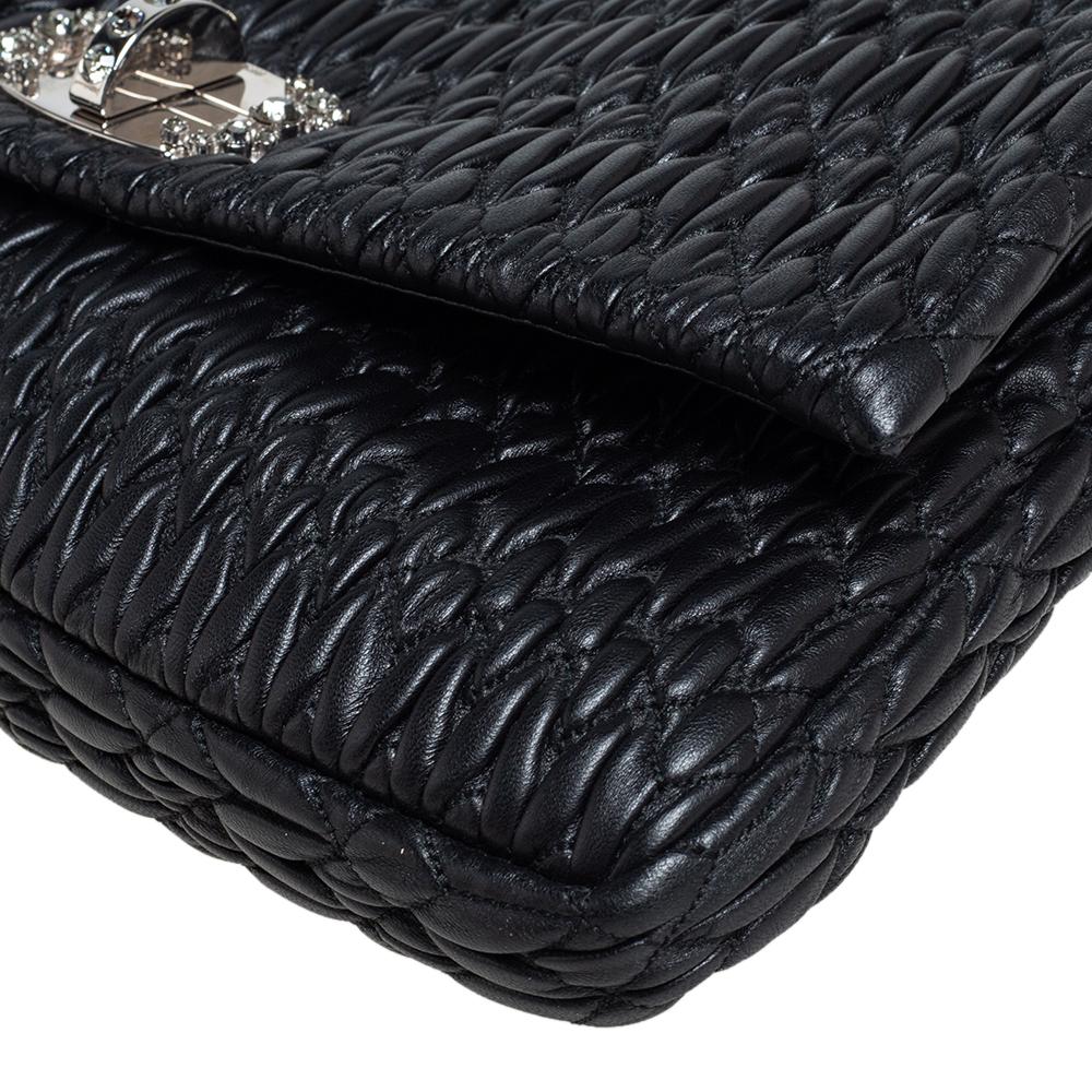 Miu Miu Black Matelassé Leather Crystal Embellished Shoulder Bag 2