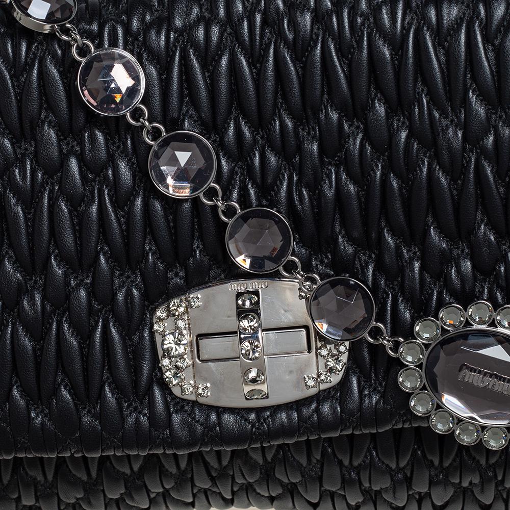 Miu Miu Black Matelassé Leather Crystal Embellished Shoulder Bag 3