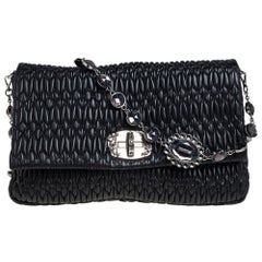 Miu Miu Black Matelassé Leather Crystal Embellished Shoulder Bag