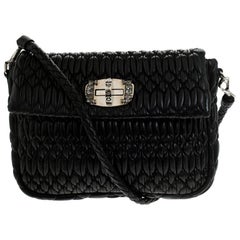 Miu Miu Black Matelasse Leather Crystal Embellished Turnlock Shoulder Bag