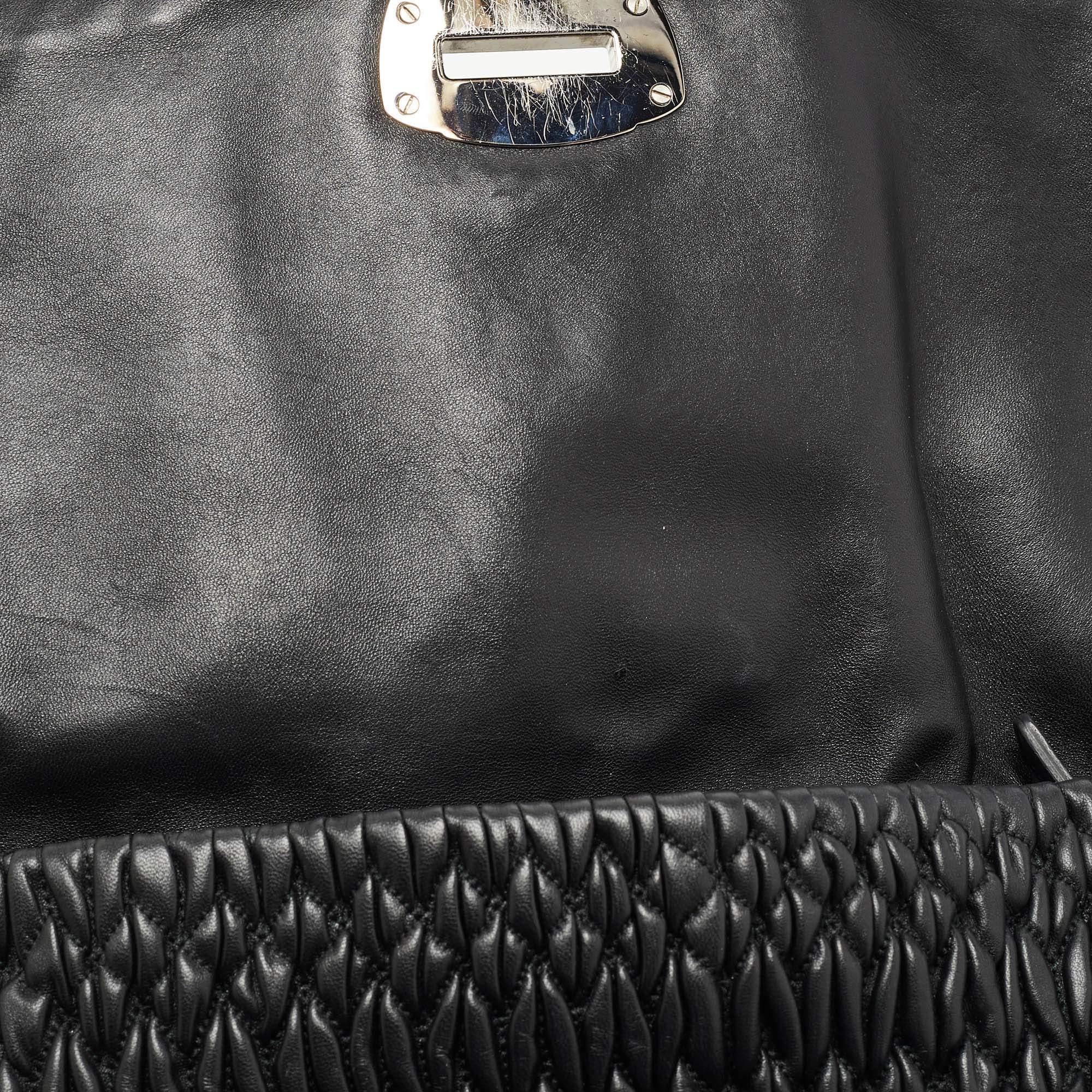 Miu Miu Black Matelassé Leather Crystal Flap Shoulder Bag 12