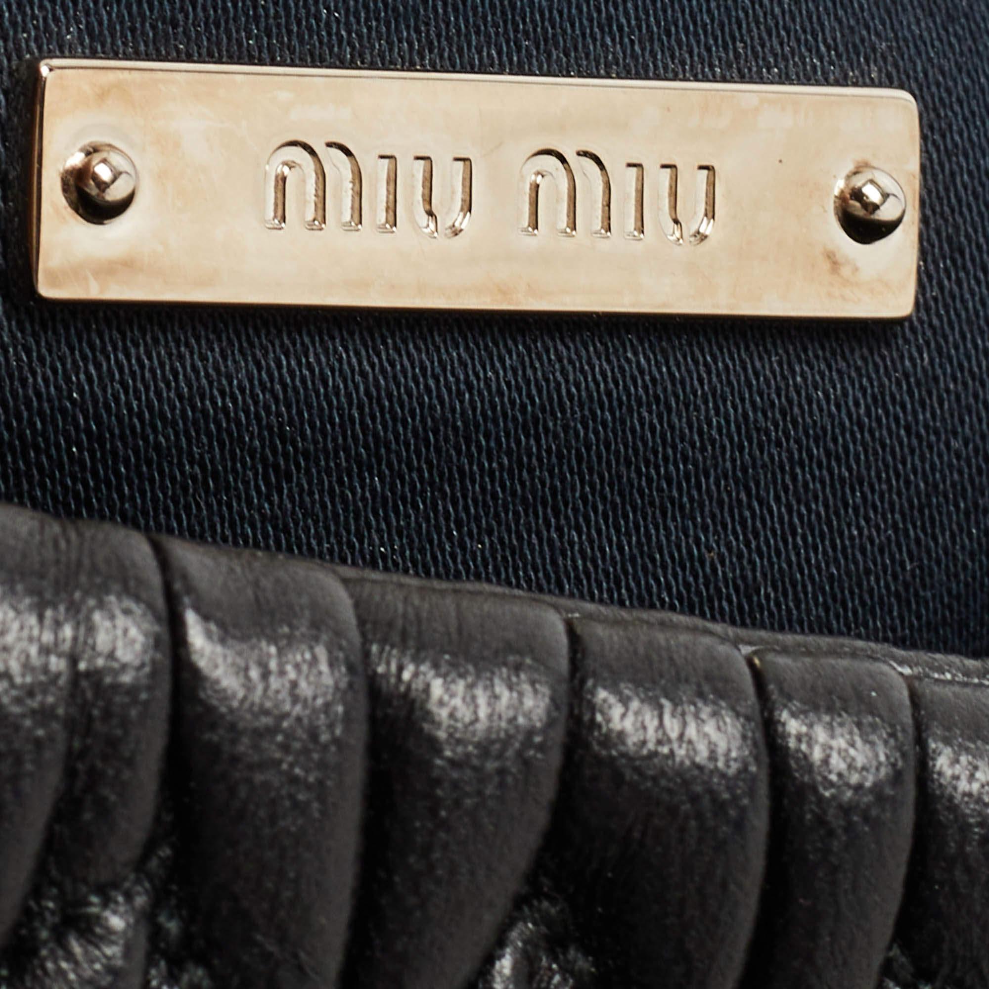 Miu Miu Black Matelassé Leather Crystal Flap Shoulder Bag 1