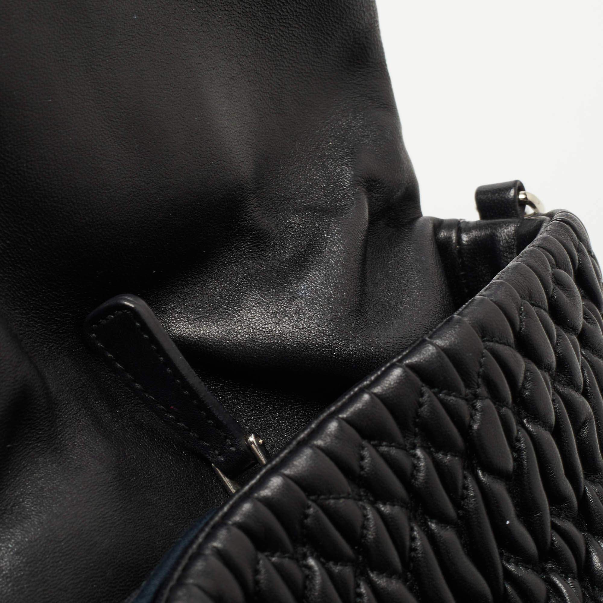Miu Miu Black Matelassé Leather Crystal Flap Shoulder Bag 2