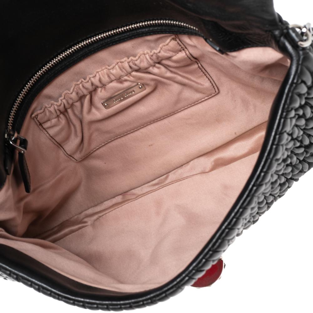 Miu Miu Black Matelassé Leather Crystal Flap Shoulder Bag 4