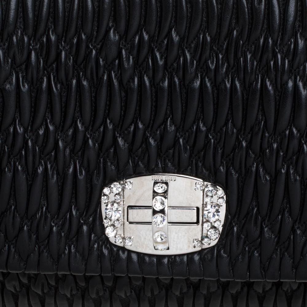 Miu Miu Black Matelasse Leather Crystal Shoulder Bag 6