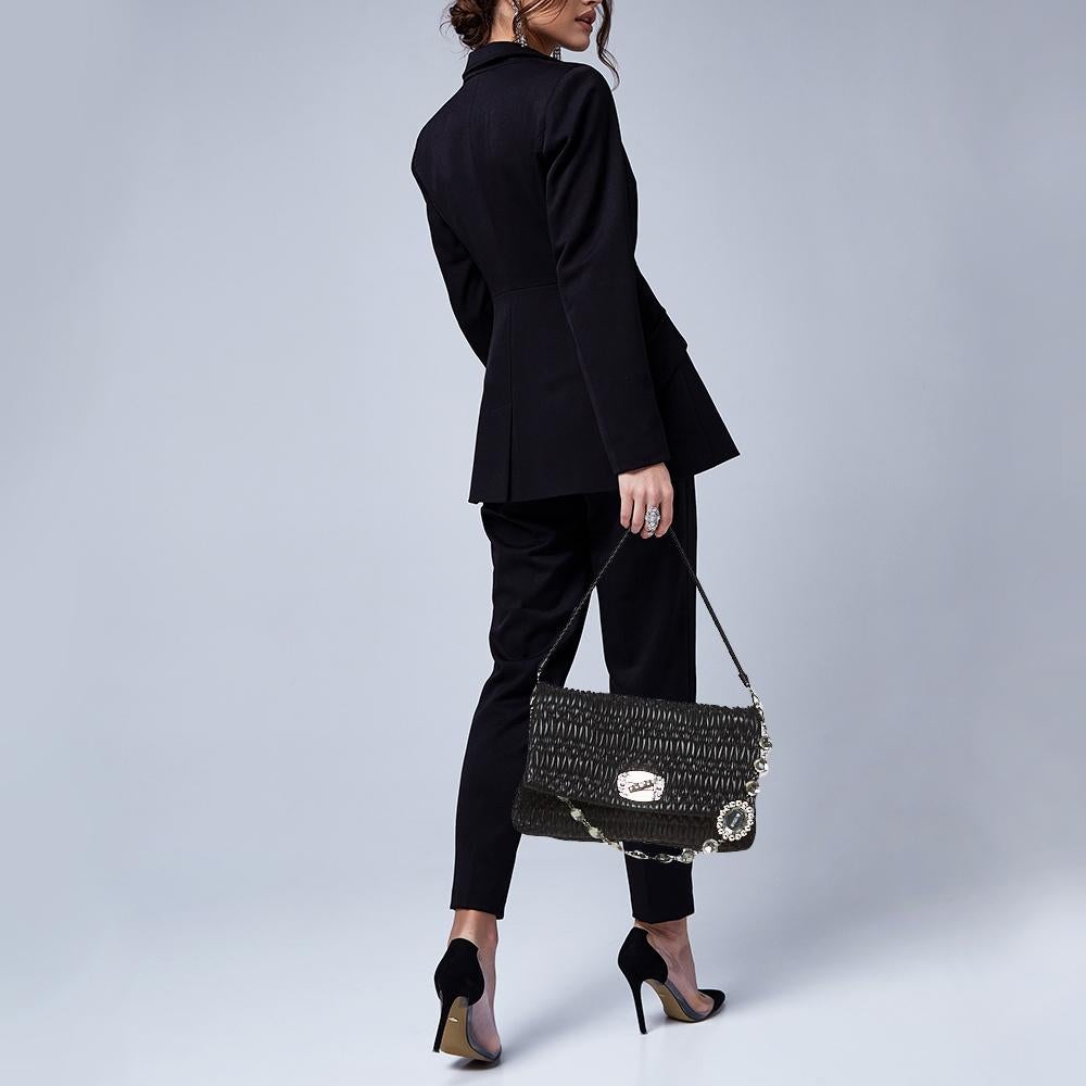 Miu Miu Black Matelasse Leather Crystal Shoulder Bag In Good Condition In Dubai, Al Qouz 2