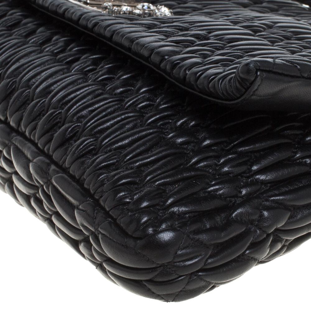 Miu Miu Black Matelasse Leather Crystal Shoulder Bag 3