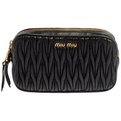 Miu Miu Black Matelasse Leather Double Zip Camera Bag