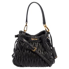 Miu Miu Black Matelassé Leather Drawstring Bucket Bag