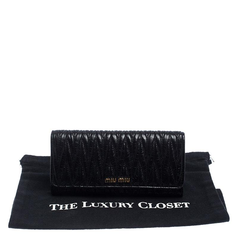 Miu Miu Black Matelassé Leather Flap Continental Wallet 6