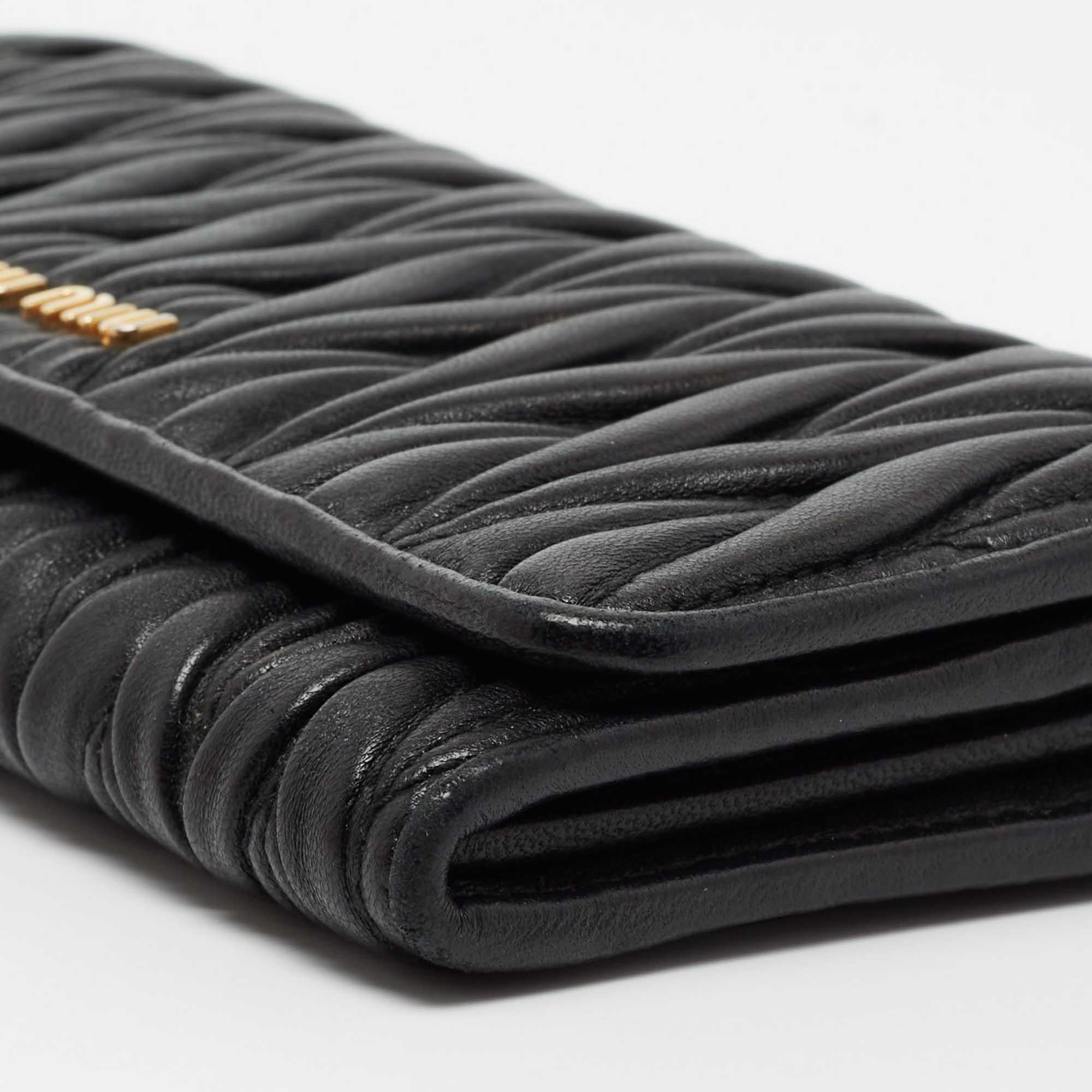 Miu Miu Black Matelasse Leather Flap Continental Wallet 7