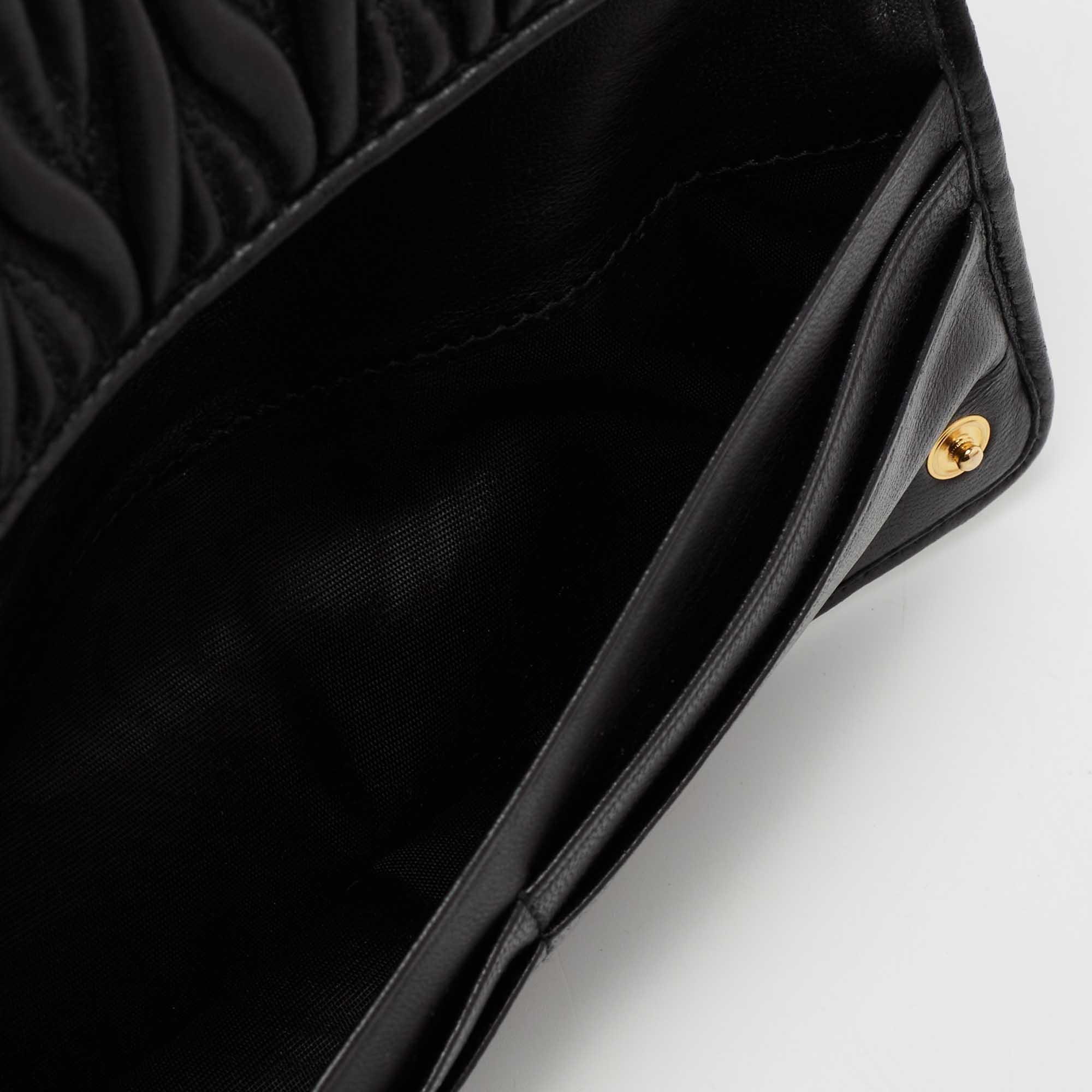 Miu Miu Black Matelasse Leather Flap Continental Wallet In Good Condition In Dubai, Al Qouz 2