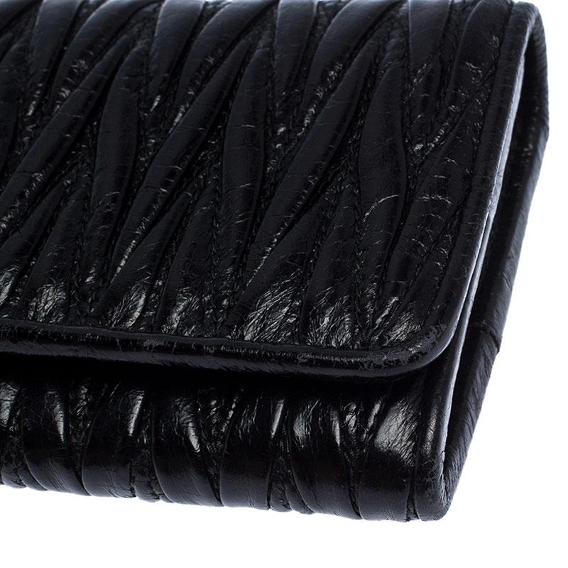 Women's Miu Miu Black Matelassé Leather Flap Continental Wallet