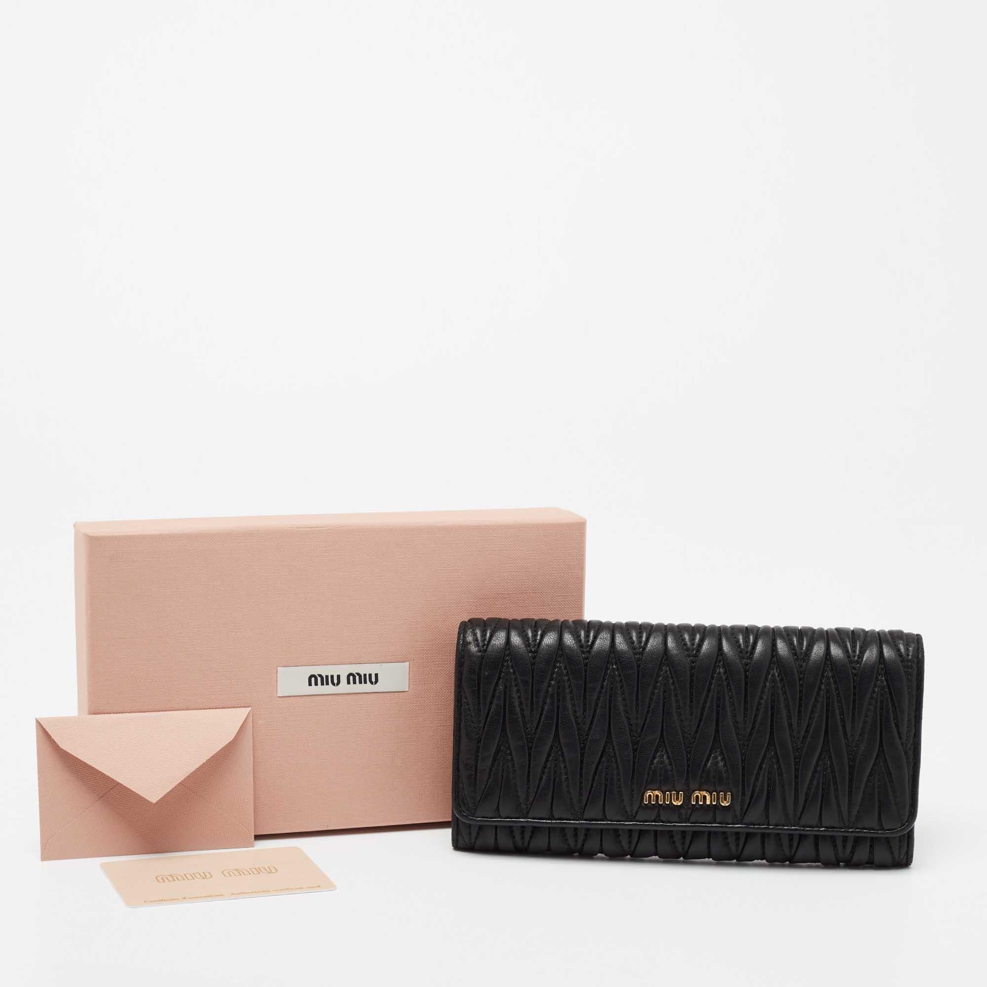 Miu Miu Black Matelasse Leather Flap Continental Wallet 1