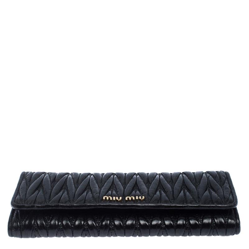 Miu Miu Black Matelassé Leather Flap Continental Wallet 2