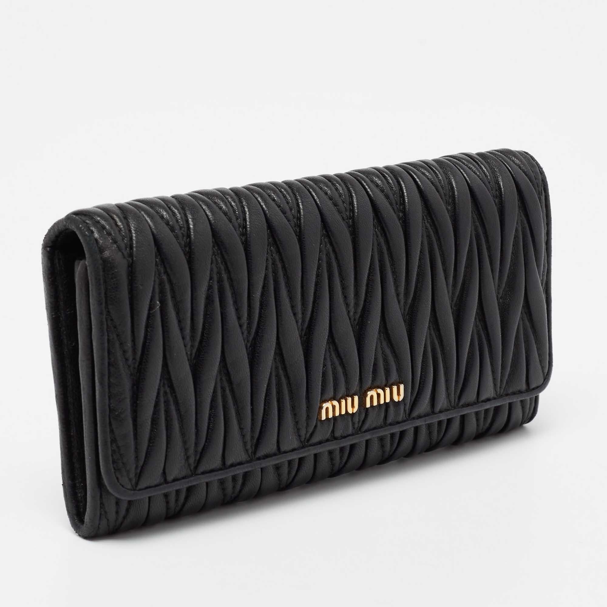 Miu Miu Black Matelasse Leather Flap Continental Wallet 3