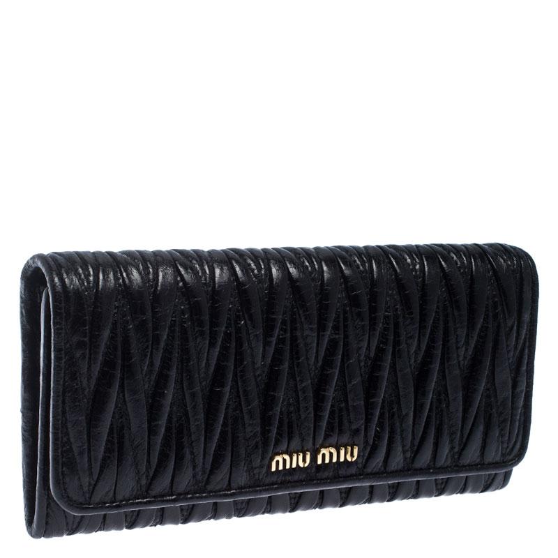 Miu Miu Black Matelassé Leather Flap Continental Wallet 4