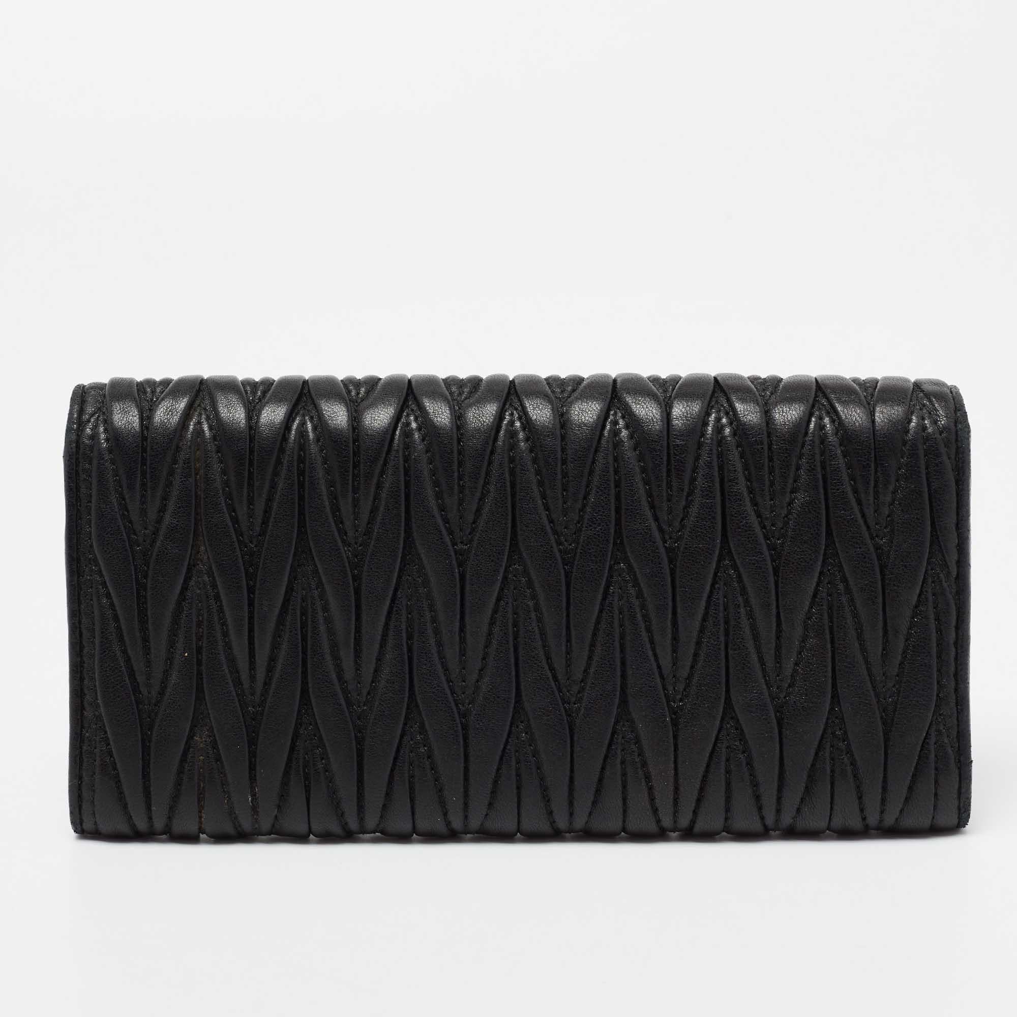 Miu Miu Black Matelasse Leather Flap Continental Wallet 4