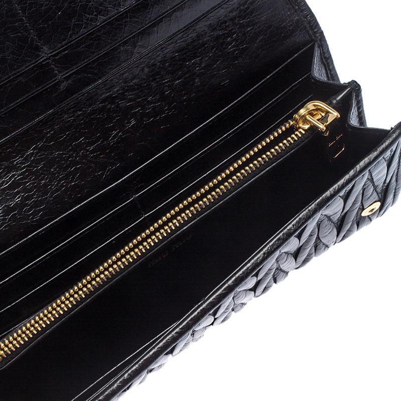 Miu Miu Black Matelassé Leather Flap Continental Wallet 5