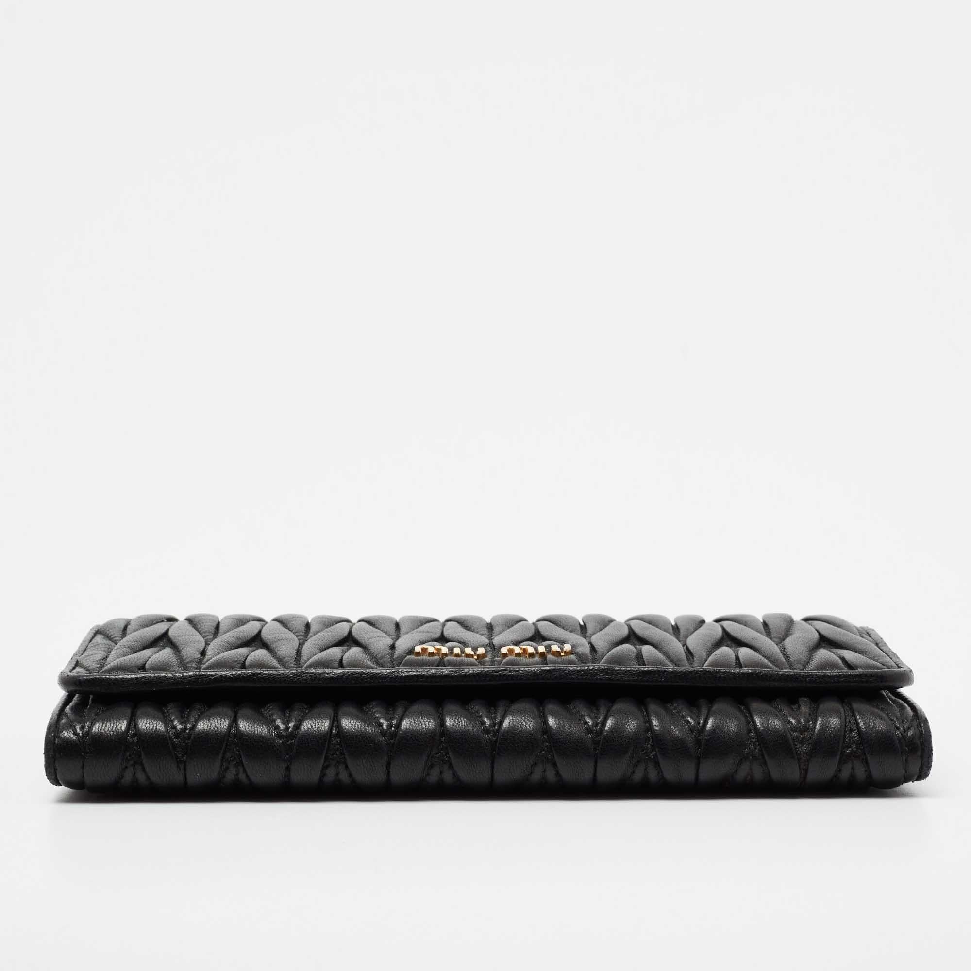 Miu Miu Black Matelasse Leather Flap Continental Wallet 5