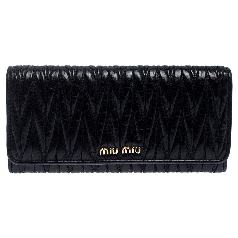 Miu Miu Black Matelassé Leather Flap Continental Wallet