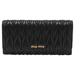 Miu Miu Black Matelasse Leather Flap Continental Wallet